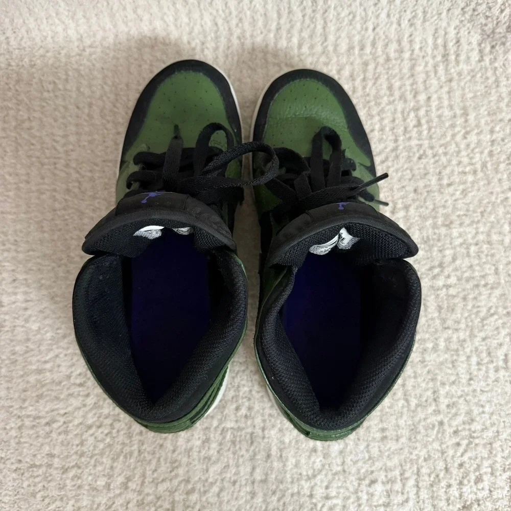 Nike Air Jordan‎ 1 Mid Olive Canvas Black Green Sneakers Shoes 6Y